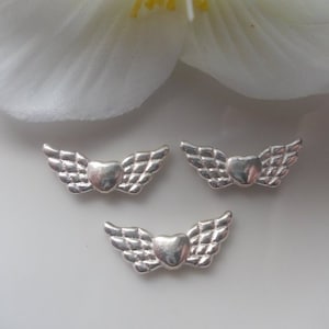 50 metal beads angel wings heart 22 mm silver