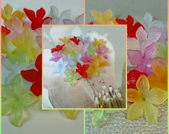 Acryl Lucite Blüten satiniert 28mm Blumen Lilie Pastell bunt für Perlenschmuck Ohrringe Schmuck basteln