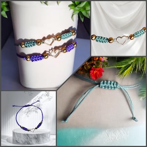 Friendship bracelet with heart, macrame bracelet, different colors, adjustable handmade lucky bracelet, gift idea