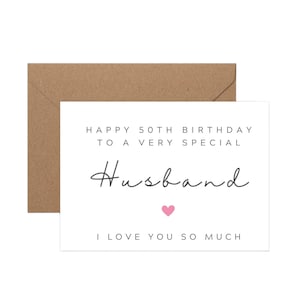 Carte d'anniversaire pour homme faite main pour le 50e anniversaire de son mari, faite main au Royaume-Uni