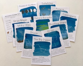 Exploration du ciel nocturne avec des enfants | Téléchargement numérique | Cartes d'apprentissage sur l'astronomie et la constellation | Astronomie et science pour l'école à la maison imprimable