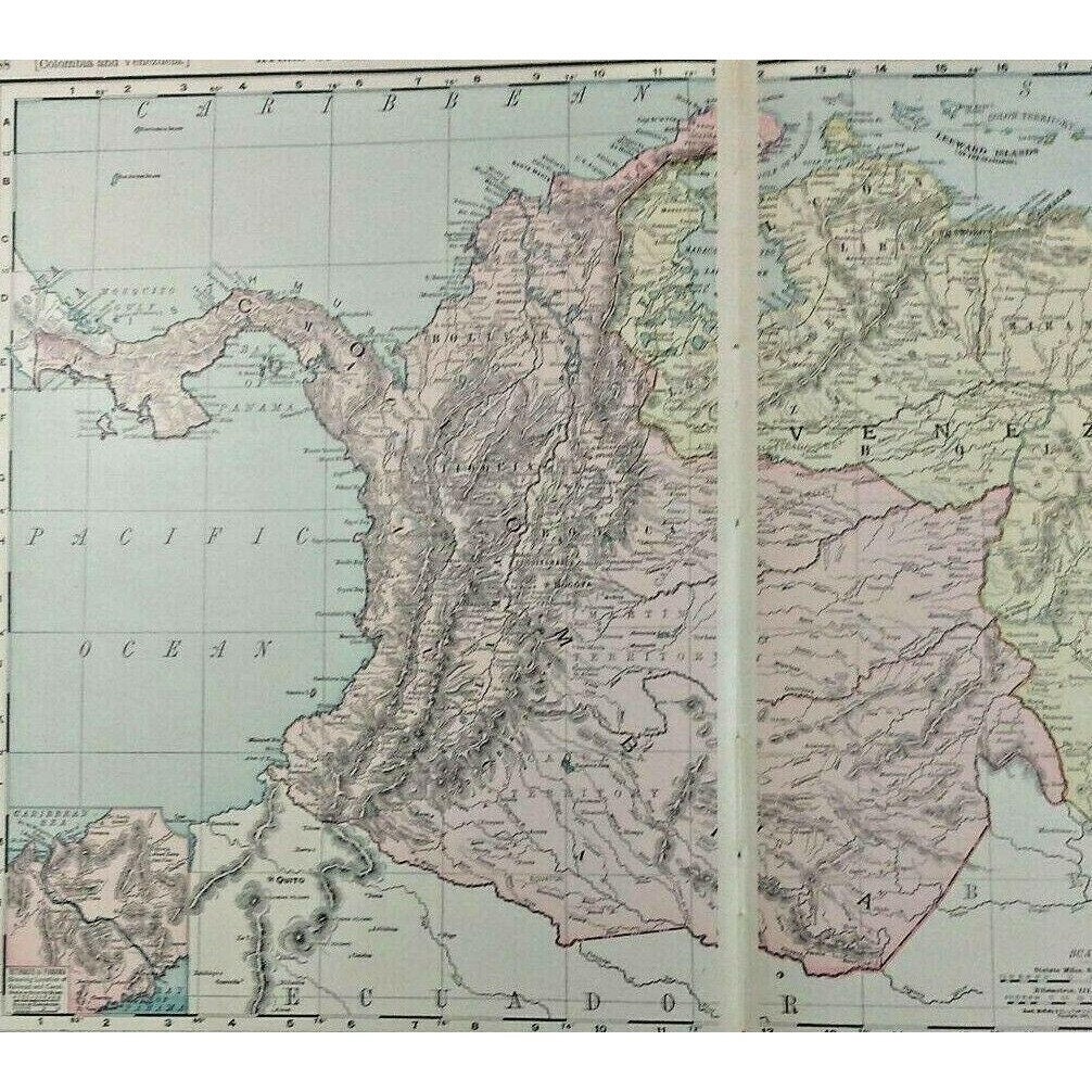 Vintage 1899 COLOMBIA & VENEZUELA Atlas Map Old Antique Phila. | Etsy