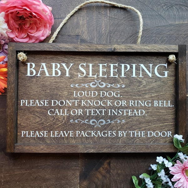Baby sleeping front door sign | Custom Front Door Hanger | Loud Dog sign | Do not disturb sign | Baby Shower Gift | Gift for New Parents