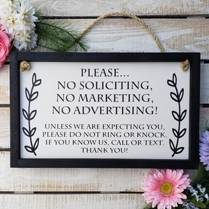 Custom Handmade No Soliciting No Marketing No Advertising sign, Barking Dog, Do Not Disturb Sign, Do not knock or ring bell, call or text