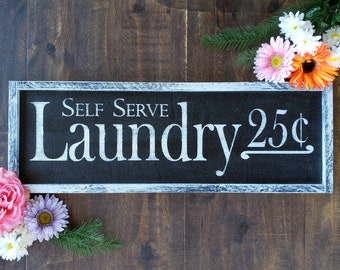 Wooden Laundry Sign, Hand Painted Laundry Room Wall Art, Modern Farmhouse Home Décor, Housewarming Gift, Custom wood sign