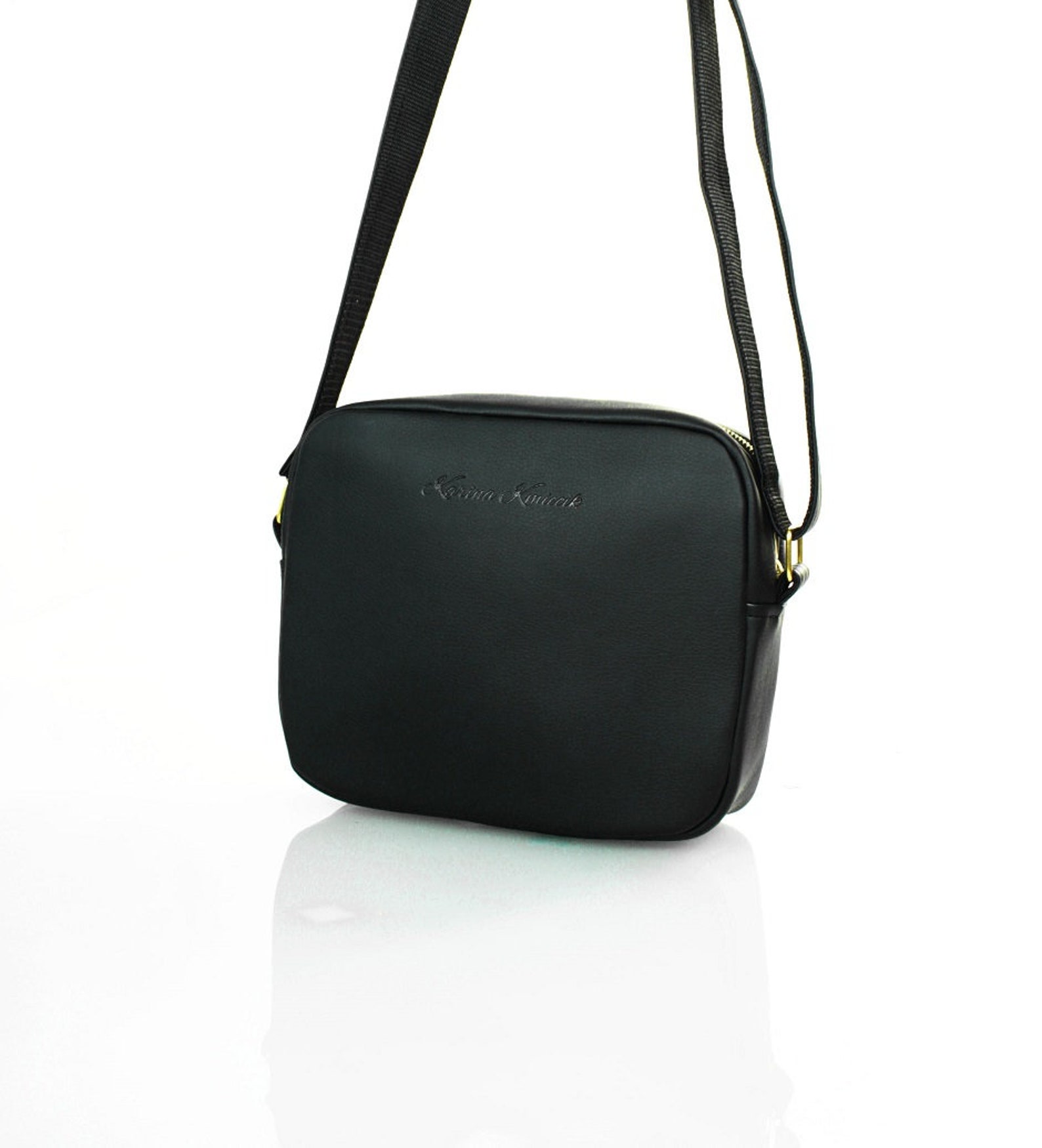 Black vegan leather crossbody bag / cross body handbag / small Etsy