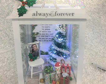 Christmas lighted lantern..Christmas in heaven .Celebration of Life....empty chair...personalized...remembering a lost loved one