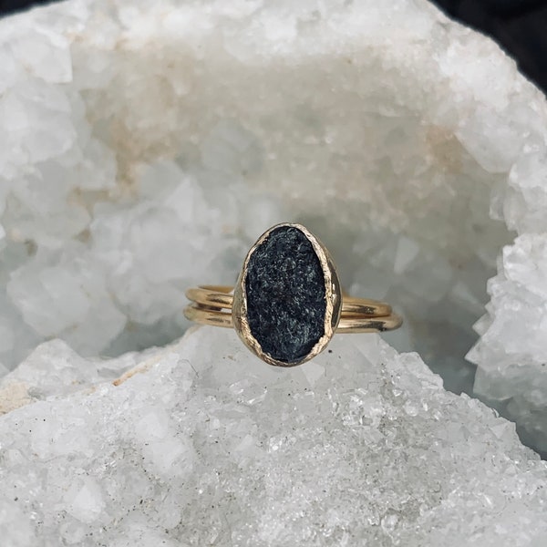 Solid Gold Raw Black Tourmaline Rings| Alternative Engagement Ring| Raw Stone Engagement Ring| Protection Rings