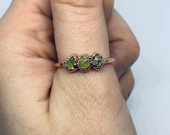 Raw Peridot multi stone ring/boho ring/unique handmade ring/ gold filled rings/ sterling silver rings