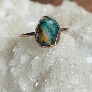 Solid Gold Raw Blue Peruvian Opal| Raw Stone Engagement Ring| Raw Stacking Ring| Raw Opal