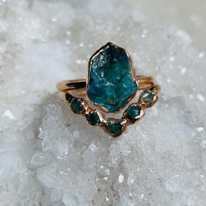 Blue Peruvian Opal and Moss Agate Ring Set Earthy Ring Set Raw Wedding ...