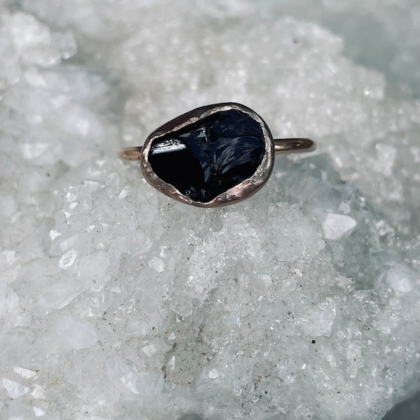 Black obsidian ring/ raw black obsidian/ spiritual ring/ meditation ring/ protection stone/ gold filled rings/ sterling silver rings