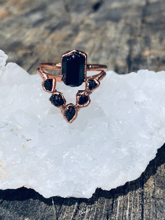 Solid Gold Boho Hippie Wedding Set| Raw Stone Engagement Ring