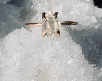 Herkimer diamond rose gold ring| alternative engagement ring| gold stacking bands| prong setting rings