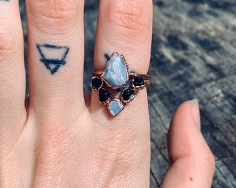 Blue Calcite Raw Stone Ring| Raw Stone Engagement Ring| Boho Ring| Natural Ring| Handmade Ring| Healing Stone Ring