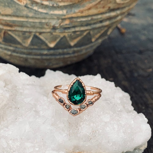 Pear Shaped Alexandrite Engagement Ring Set Vintage Rose Gold | Etsy