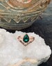 Emerald green crystal and raw diamond weddig set/ tear drop engagement ring/ raw diamond band/ rose gold stacking rings 