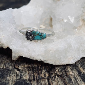 Turquoise and raw pyrite ring/ turquoise ring/ boho ring/ dainty ring/ pyrite rings