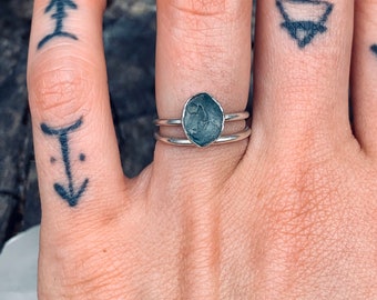 Raw Stone Engagement Rings| Raw blue zircon engagement ring/boho ring/ meditation ring/ raw stone ring/ sterling silver rings/