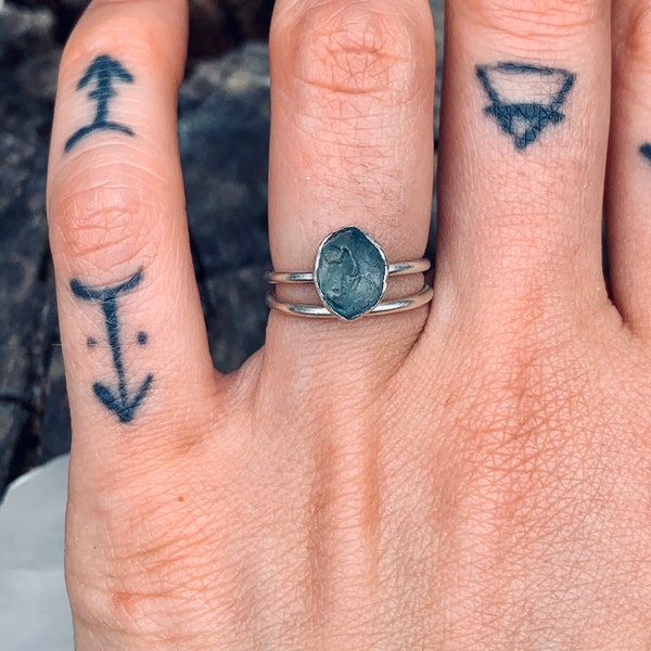 Raw Stone Engagement Rings| Raw blue zircon engagement ring/boho ring/ meditation ring/ raw stone ring/ sterling silver rings/