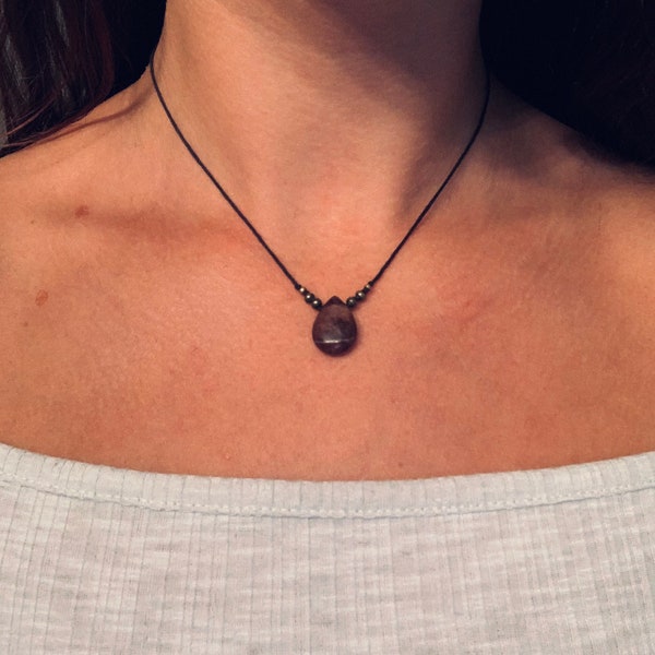 Raw Lepidolite Necklace| Bohemian Necklace| Raw Stone Necklace| Hemp Cord Necklace