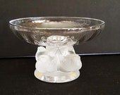 Lalique Signed Crystal Art Glass Bowl quot Nogent quot With Four Frosted Bird Pedestal France