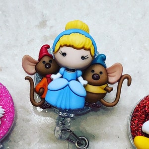Blue princess with mice  ID badge holder with retractable reel, new nurse graduation gift idea