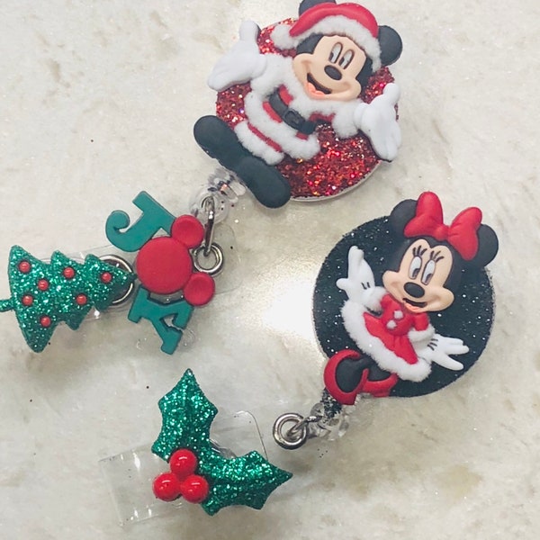 Navidad ratón santa vacaciones id titular de la insignia con carrete retráctil nueva enfermera regalo idea de media de relleno