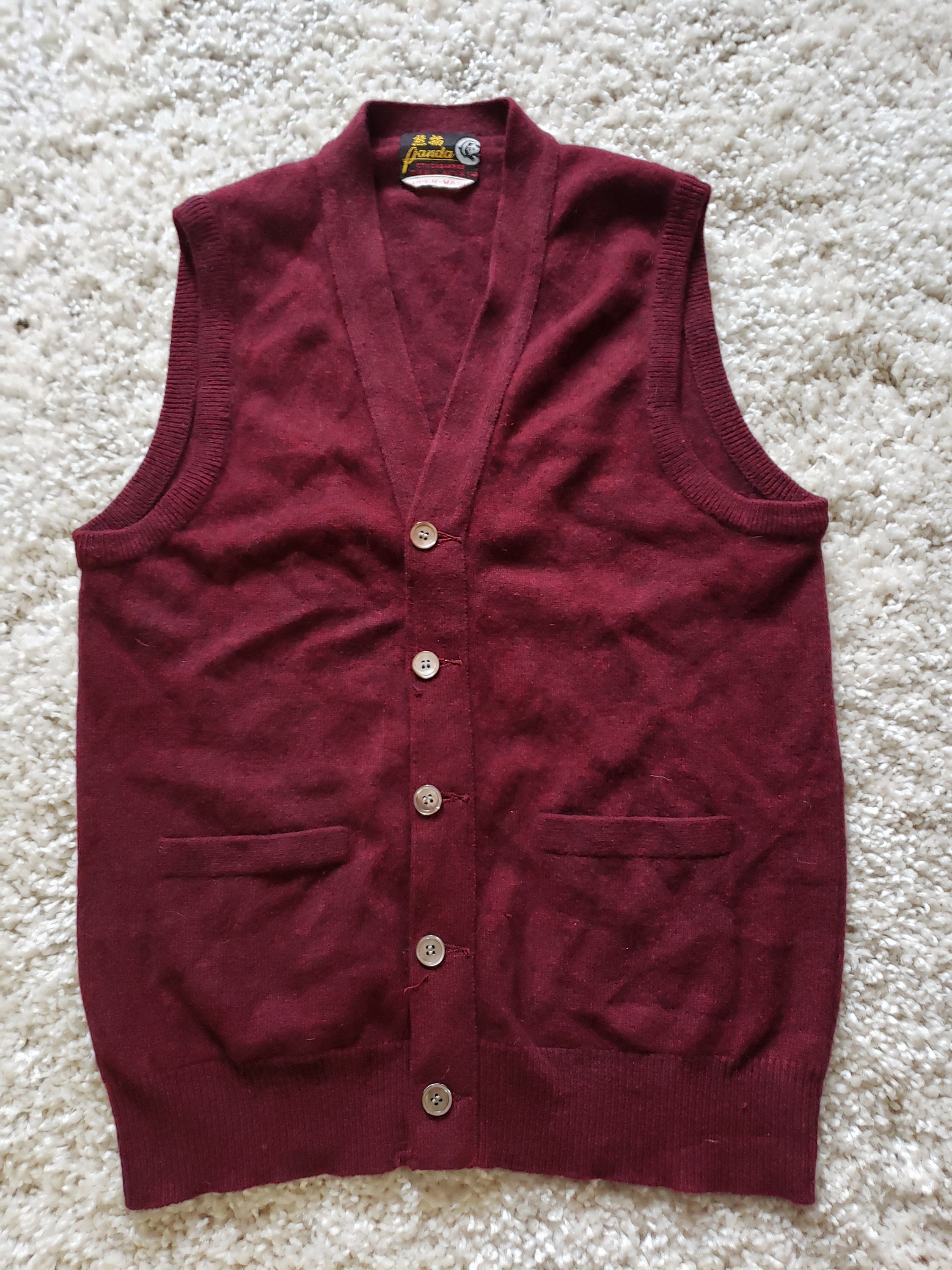 Vintage 100% Cashmere Burgundy Sweater Vest with | Etsy