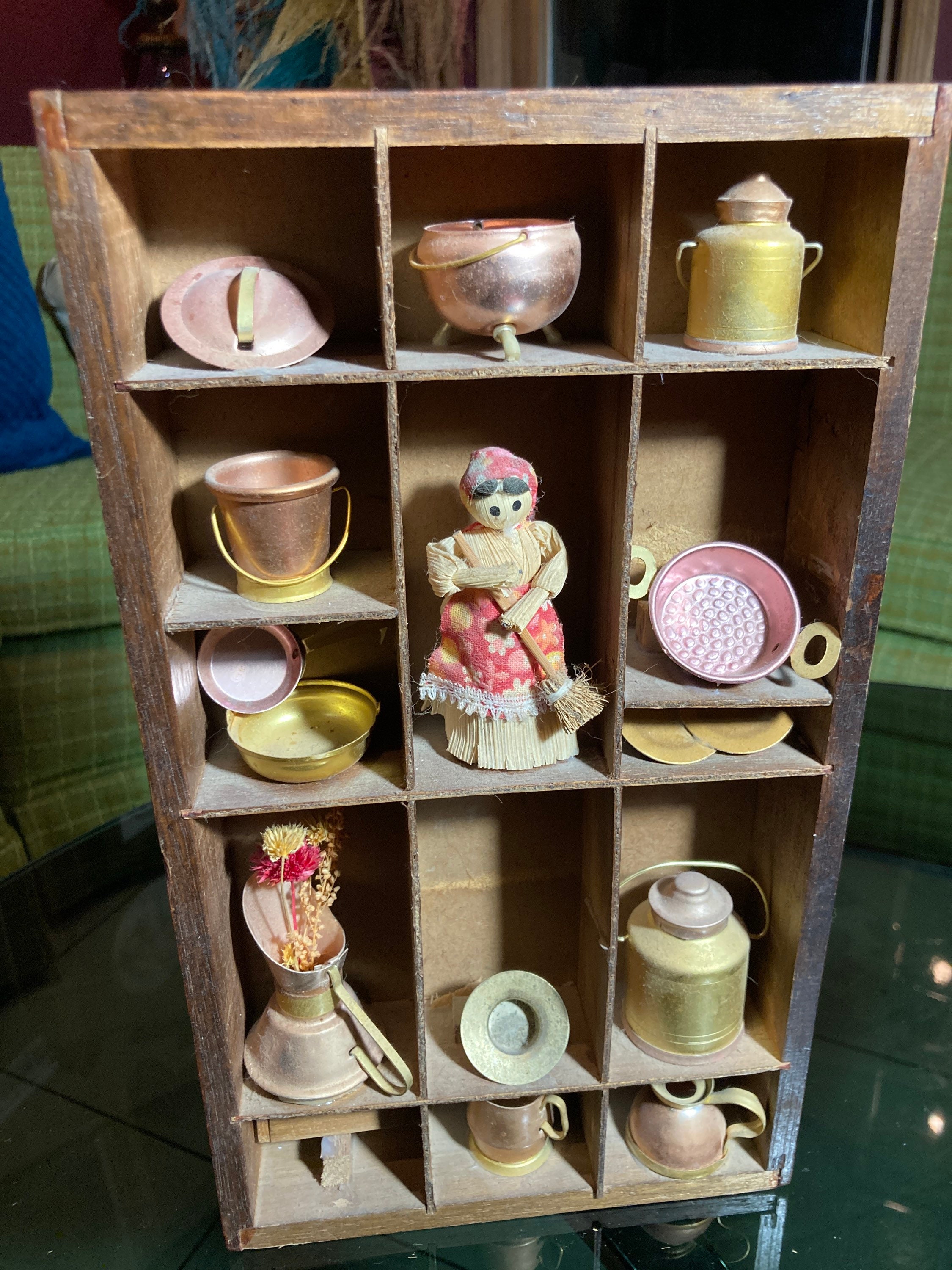 Wood Display Shelf Small Miniature Rack 14 Windows Tin Pots | Etsy