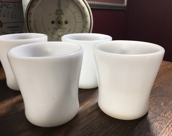 4 Fire King Anchor Hocking, Glass,  Milk Glass, Restaurant Ware, 8oz, Coffee Mug, Heat Proof, Vintage,  Diner , Country kitchen, Coffee Mug,