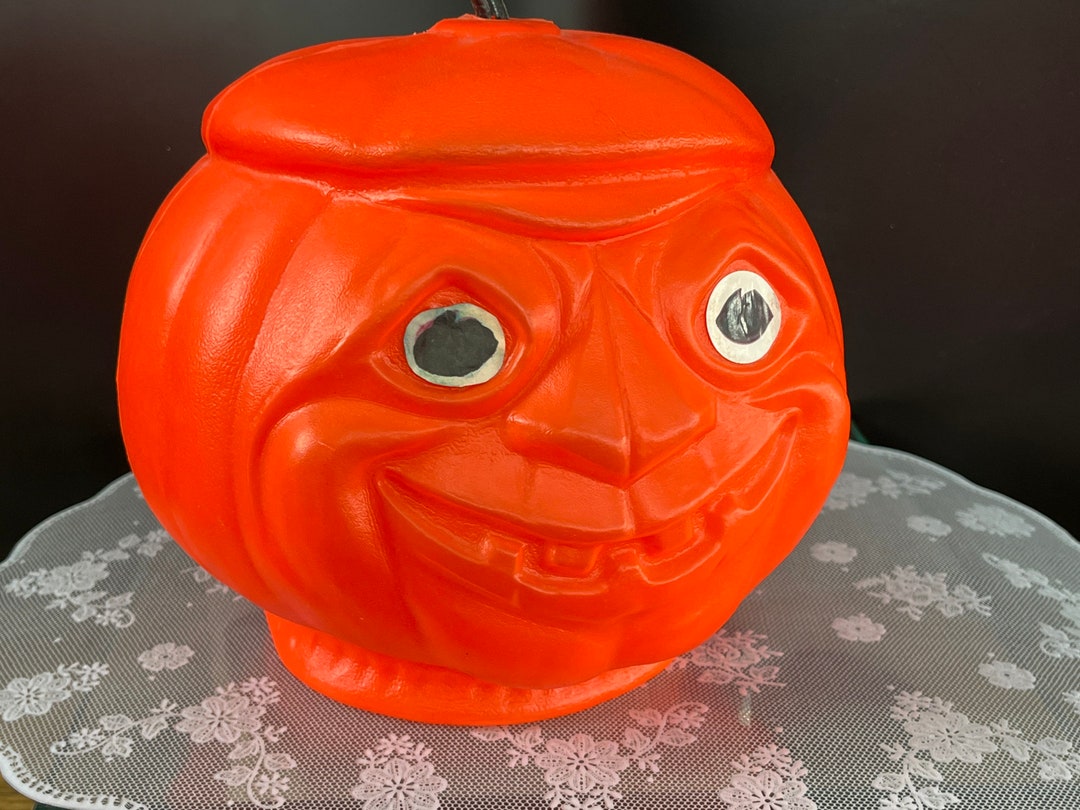 Pumpkin Jack O Lantern Blow Mold Vintage Halloween Candy Bucket Playtoy ...