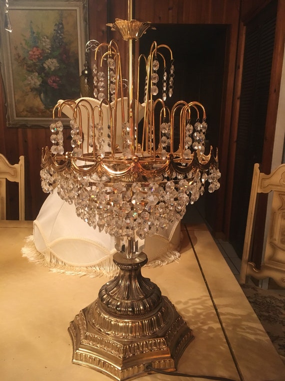 Crystal lamp Hollywood Regency Loevsky Loevsky crystal lamp antique brass base