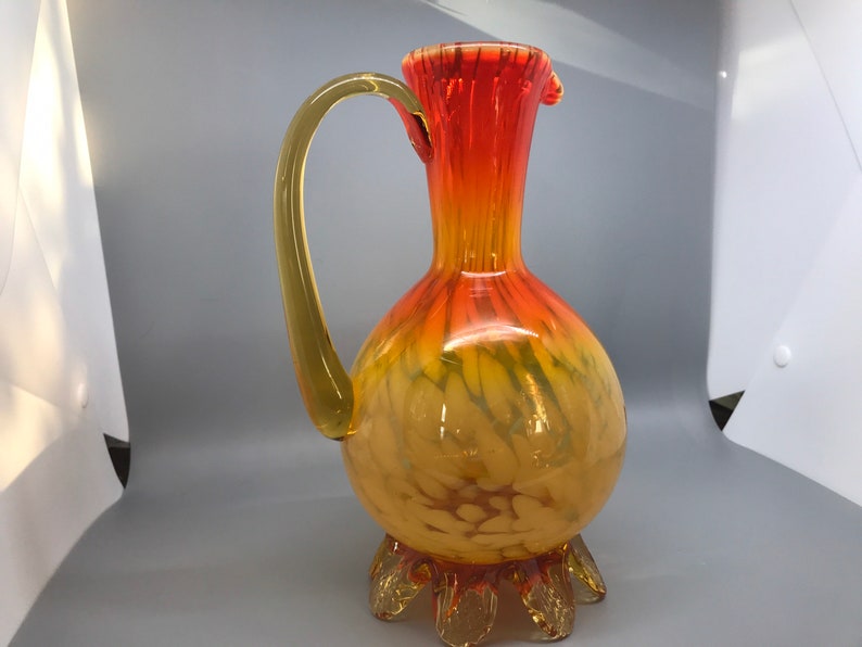 Murano Hand Blown Jug Pitcher Vase Art Glass Ewer Splatter Etsy