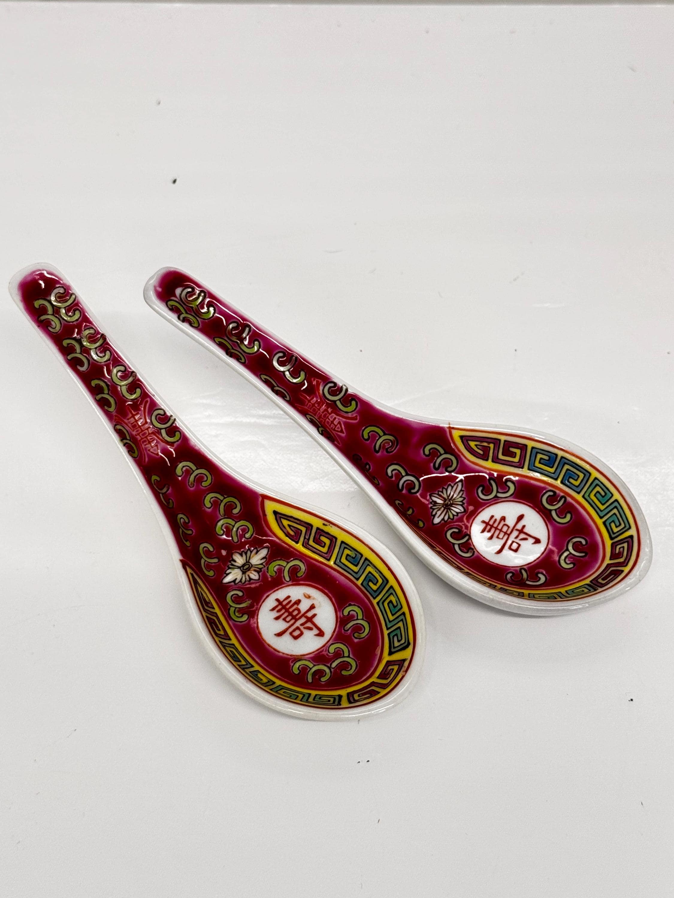 Koi Fish Chinese Porcelain Soup Spoons Set Of Four Vintage