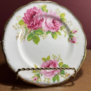 6” Plate Royal Albert American Beauty Side or Butter  Plate Vintage Gold trim Floral Pink Rose Flower Bone China