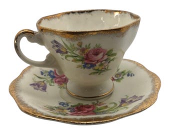 Vintage Foley Teacup and Saucer: English Bone China, Floral Gold Trim
