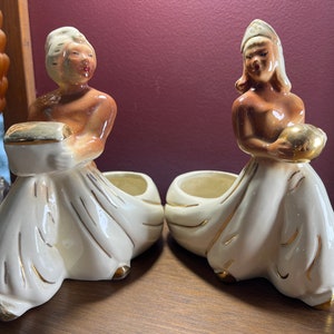 Vintage Arabian Harem Ceramic Planter Set: 24k Gold Hand Painted Joan Lea Creations