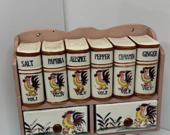 Vintage Rooster Spice Set With Rack, 6 Shakers, Japan Drawers - Etsy