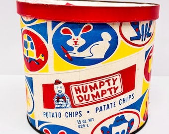 Humpy Dumpty Potato Chips Vintage Storage Drum Canada Circa 60s