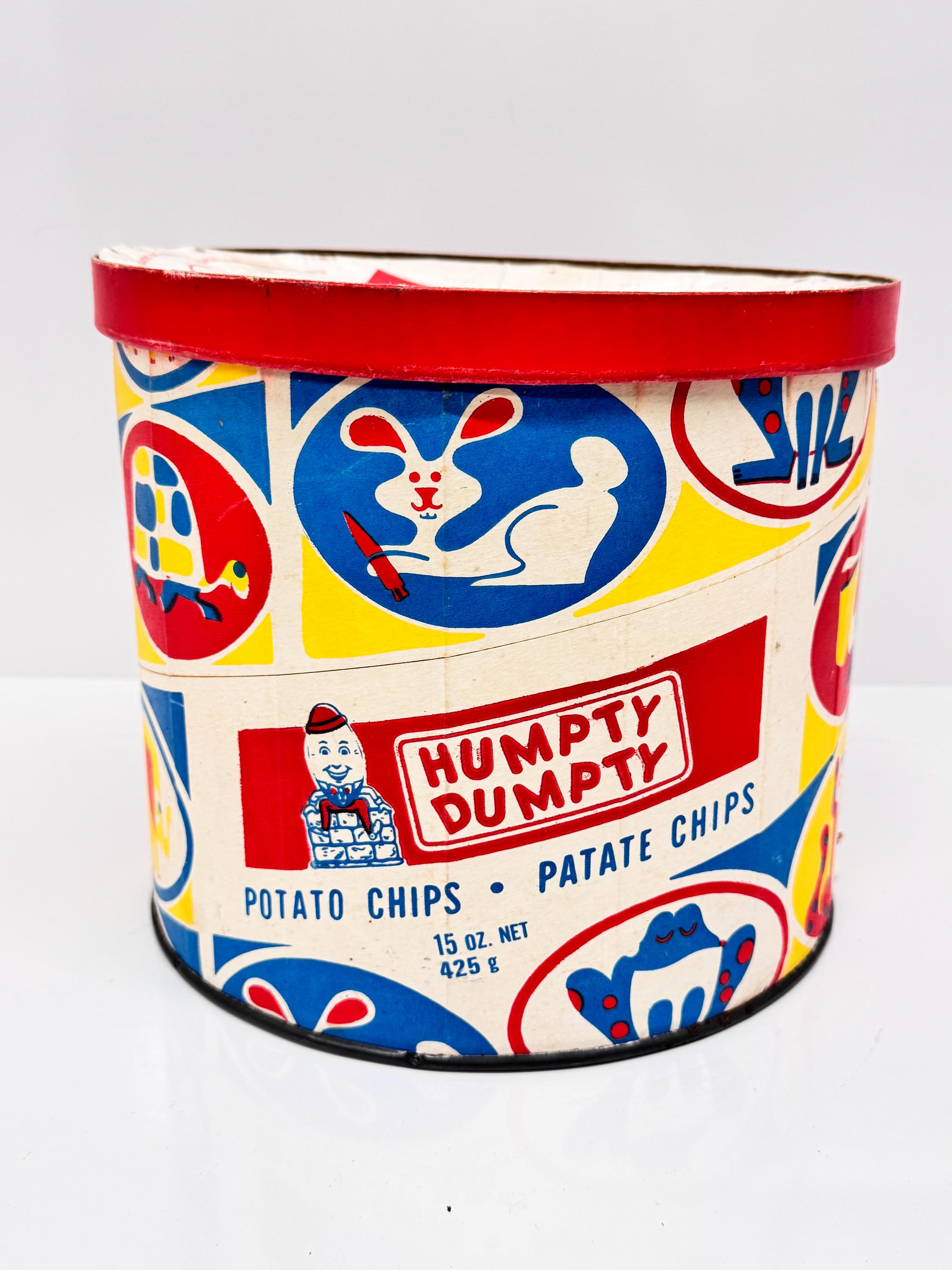 Humpy Dumpty Potato Chips Vintage Storage Drum Canada Circa 60s