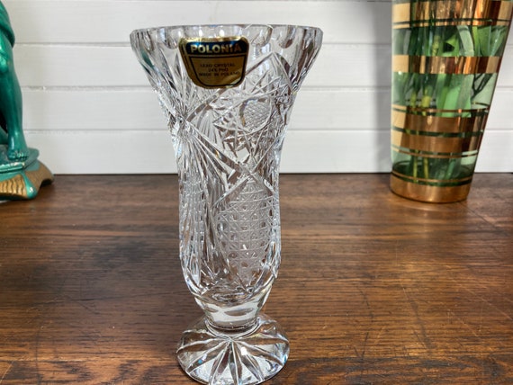 POLONIA カットガラス 花瓶 青 箱つき POLONIA カットガラス 花瓶 青