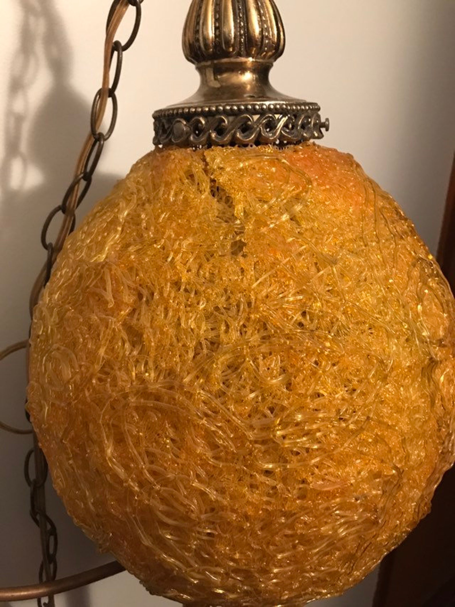 Vintage Spaghetti Lucite Swag Lamp. Retro MCM Spun Glass Amber Etsy