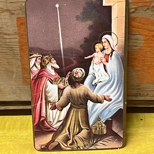 Religieuze baby Jezus Mary Kings Wisemen religieuze heilige kaart Italië Vintage jaren 1940 Efemere gebedskaart 2034