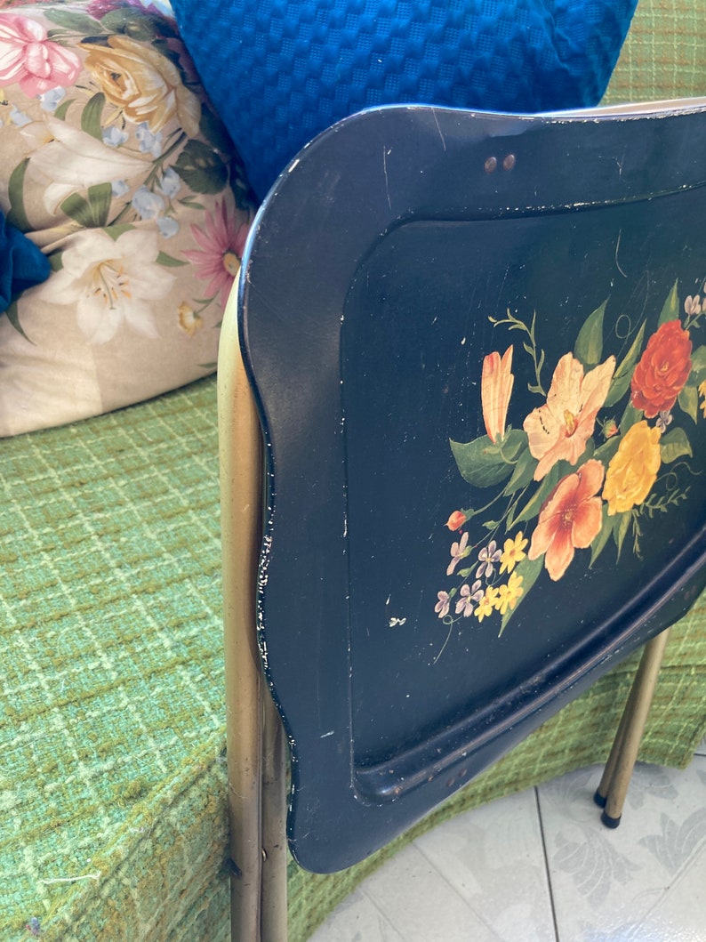 Folding Metal Tray Vintage 50s TV Table Snack Tray Flower Etsy