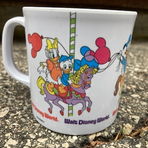 Mug Walt Disney World Superware  Melamine Thailand Kids Cup Childs Mug Collectible Vintage Walt Disney Merry Go Round Mickey Donald