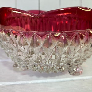 Bowl, Indiana Glass, Diamond Point, footed Vintage, Ruby Flash, Cranberry, Dessert, Condiment Bowl, Candy Dish
