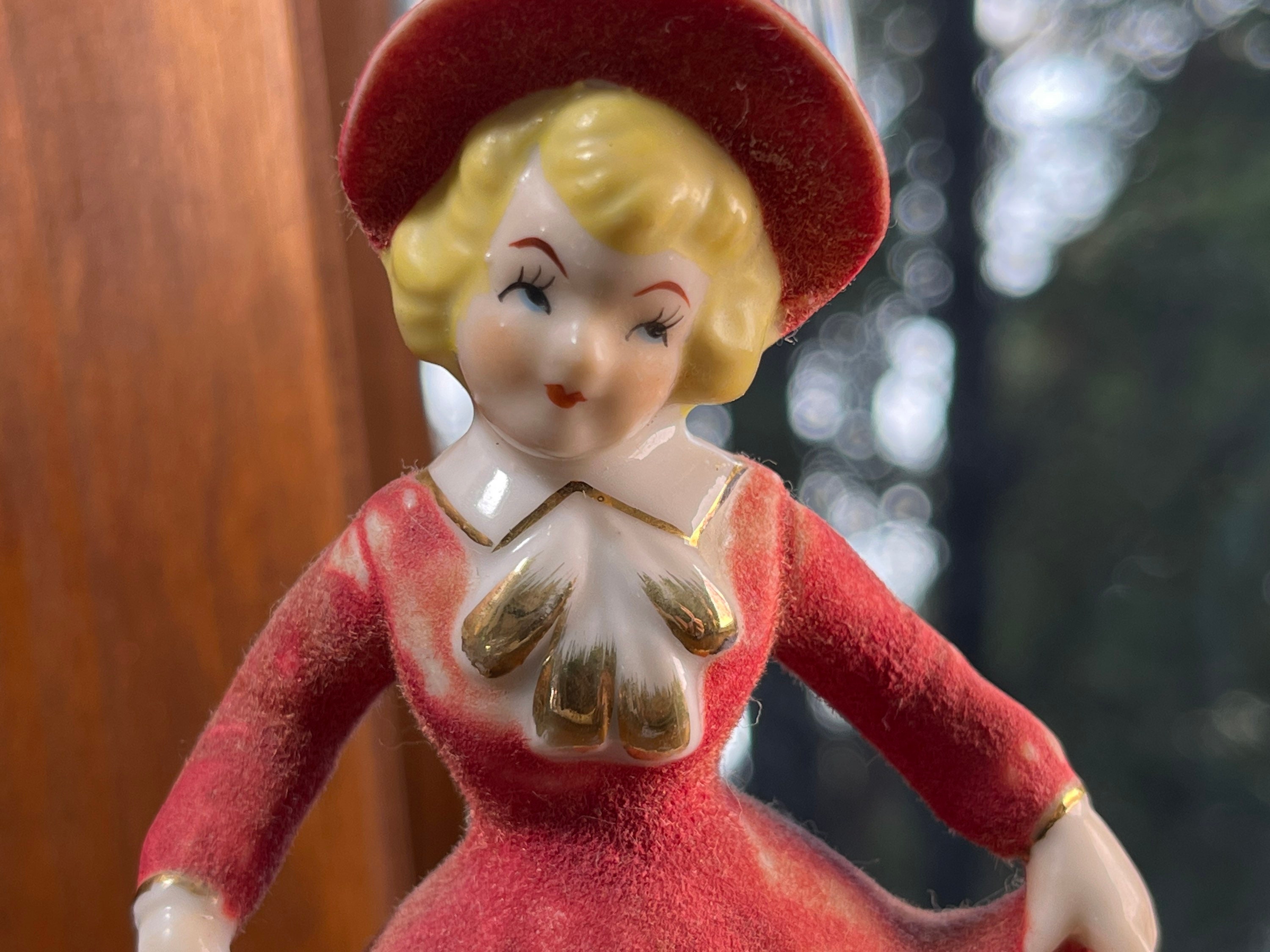 Lady in a Red Dress Figurine Flocked Dress With Lace