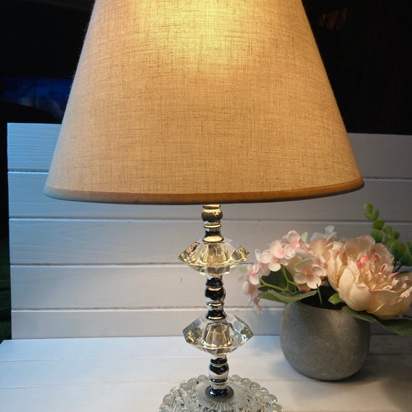 Lamp, Lead Crystal, boudoir lamps, Bedroom, Vanity, Bedside, Dresser, Bubble Base,  Boopie,  Hollywood Regency