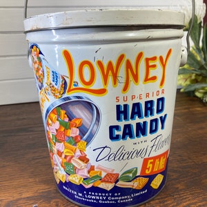 Lowney , Hard Candy, Tin, Pail, Bucket, 5lb, Canada, English, French, Vintage, Advertisement, Collectible, Candy